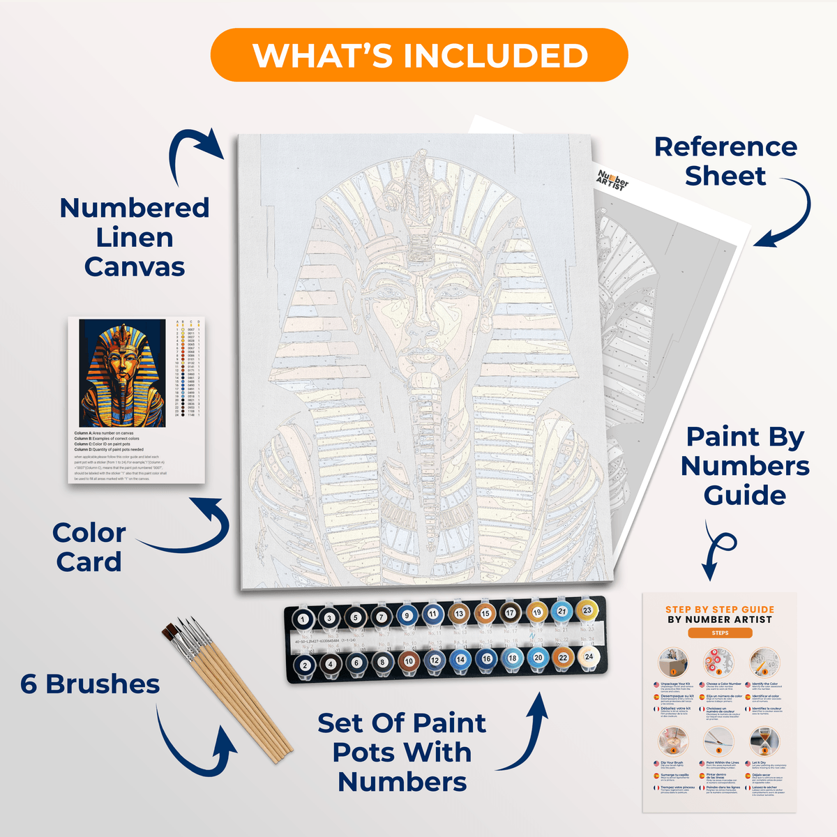 The image features a striking depiction of an ancient Egyptian pharaoh's mask.