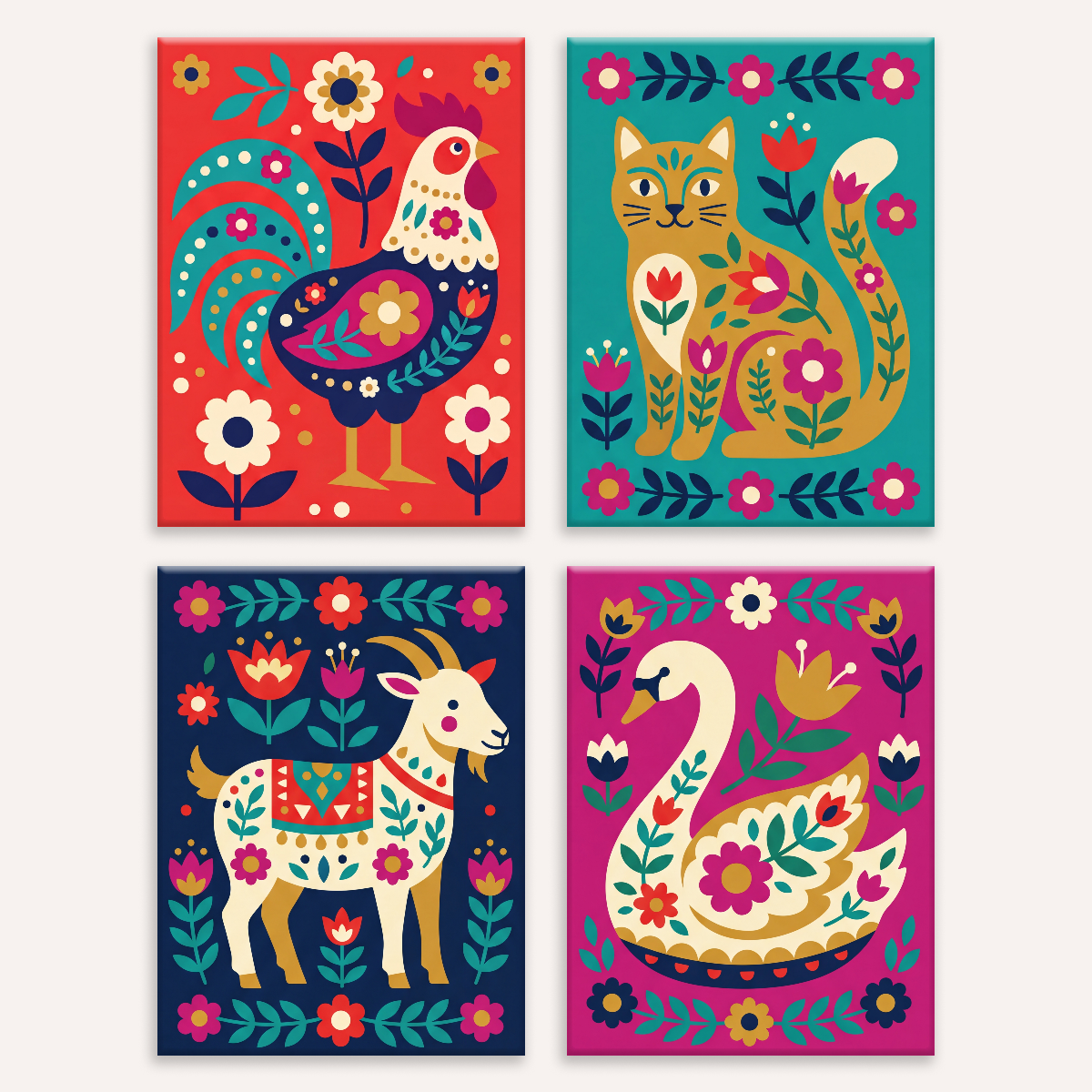 Folk Art Animals - Number Artist Paint by Numbers Kits