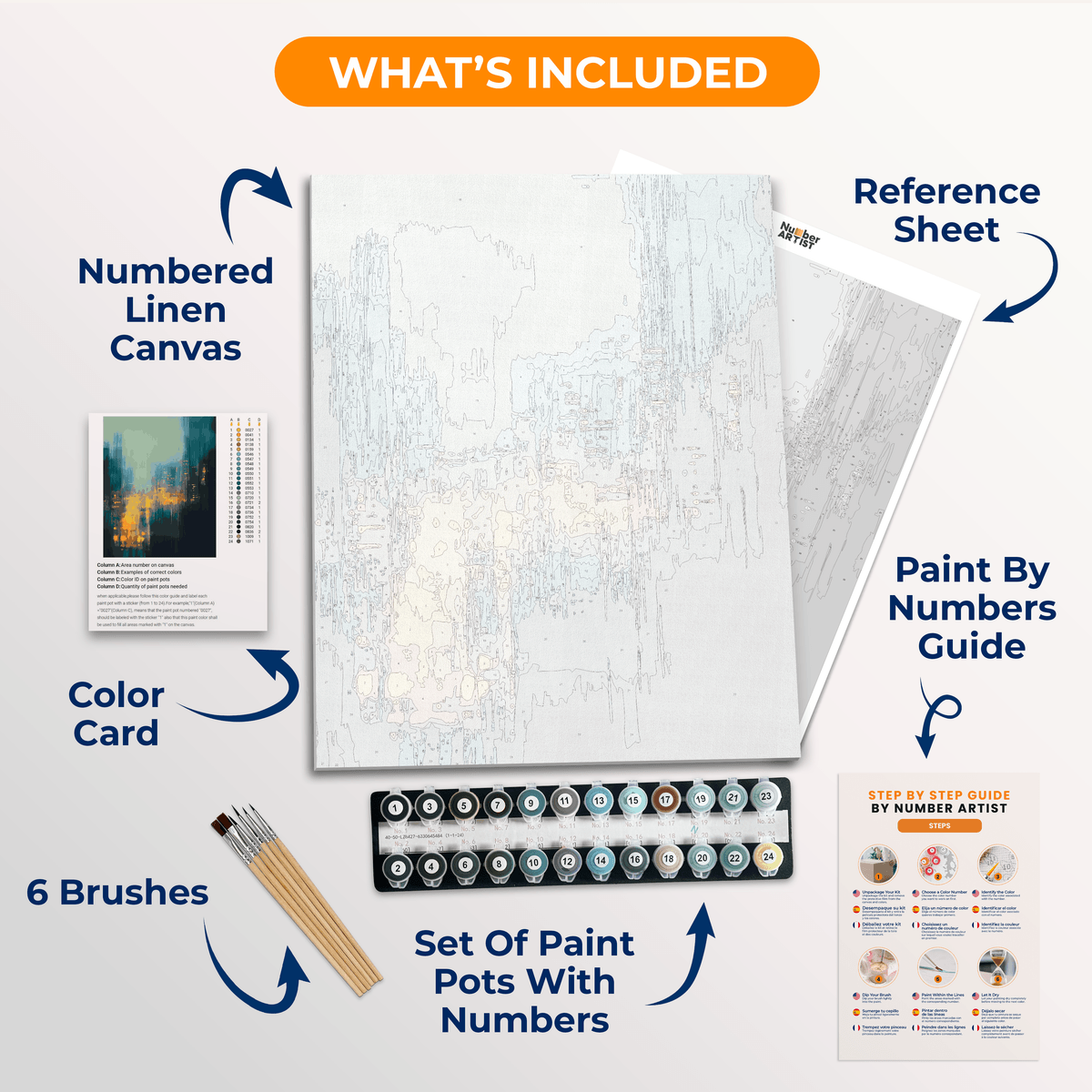 The image showcases a modern abstract cityscape print.