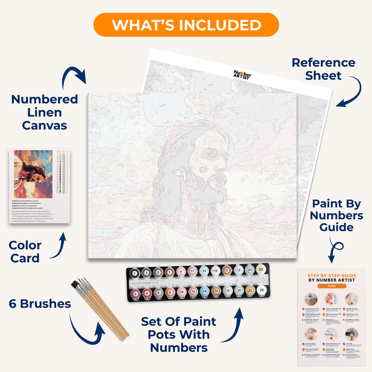 A square canvas print featuring a vibrant sunset background with multicolored clouds.