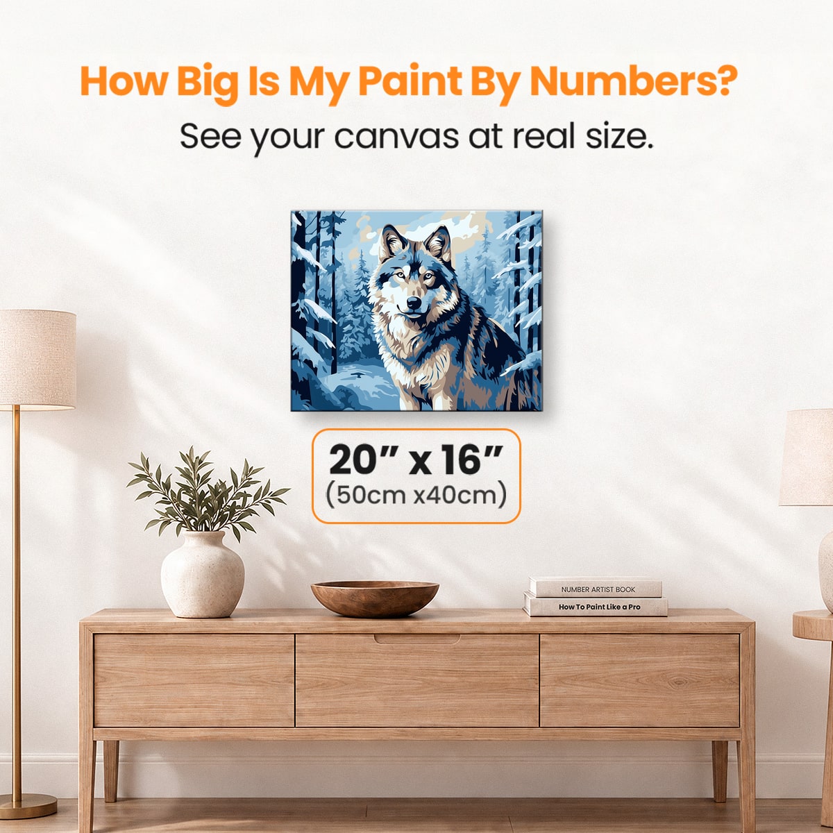A digital artwork depicts a lone wolf standing on a snow-covered ground amidst tall evergreen trees in a forest setting..