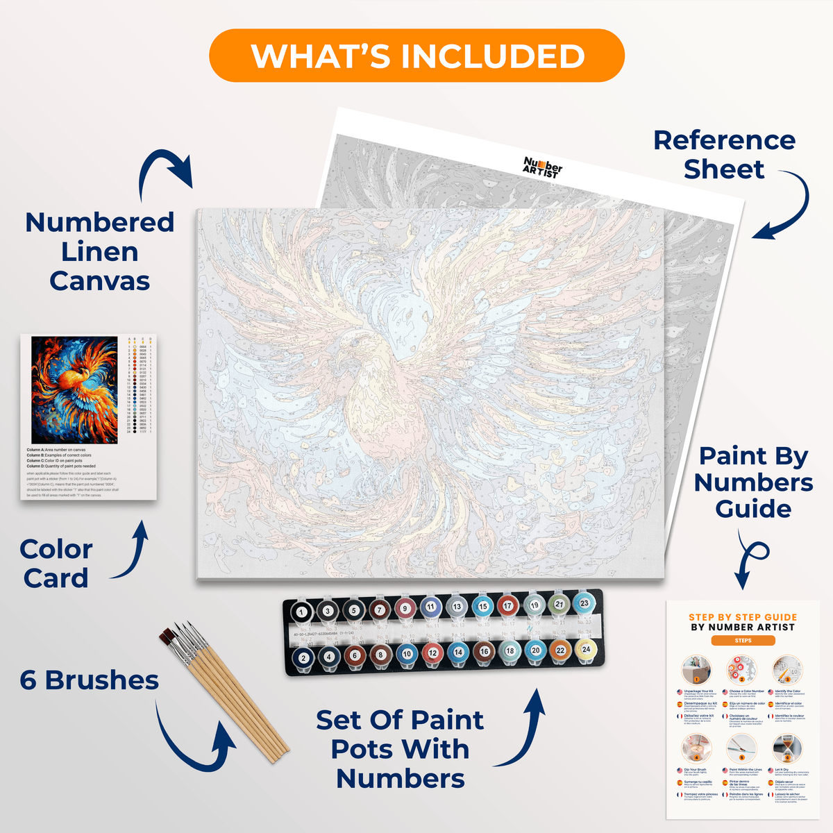 An artistic representation of a phoenix-like bird soaring through a vibrant, abstract background filled with fiery colors and intricate patterns..