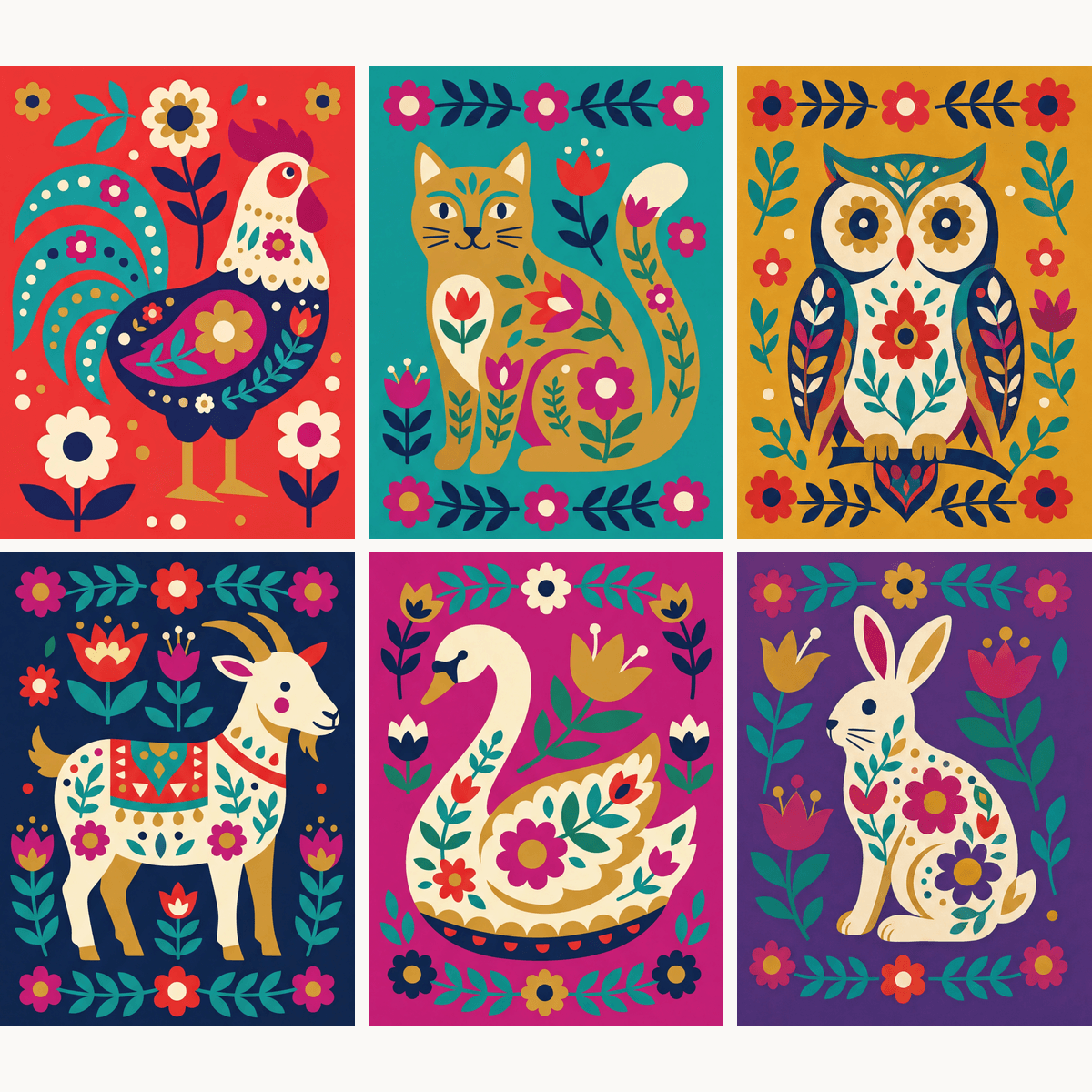 Folk Art Animals - Number Artist Paint by Numbers Kits