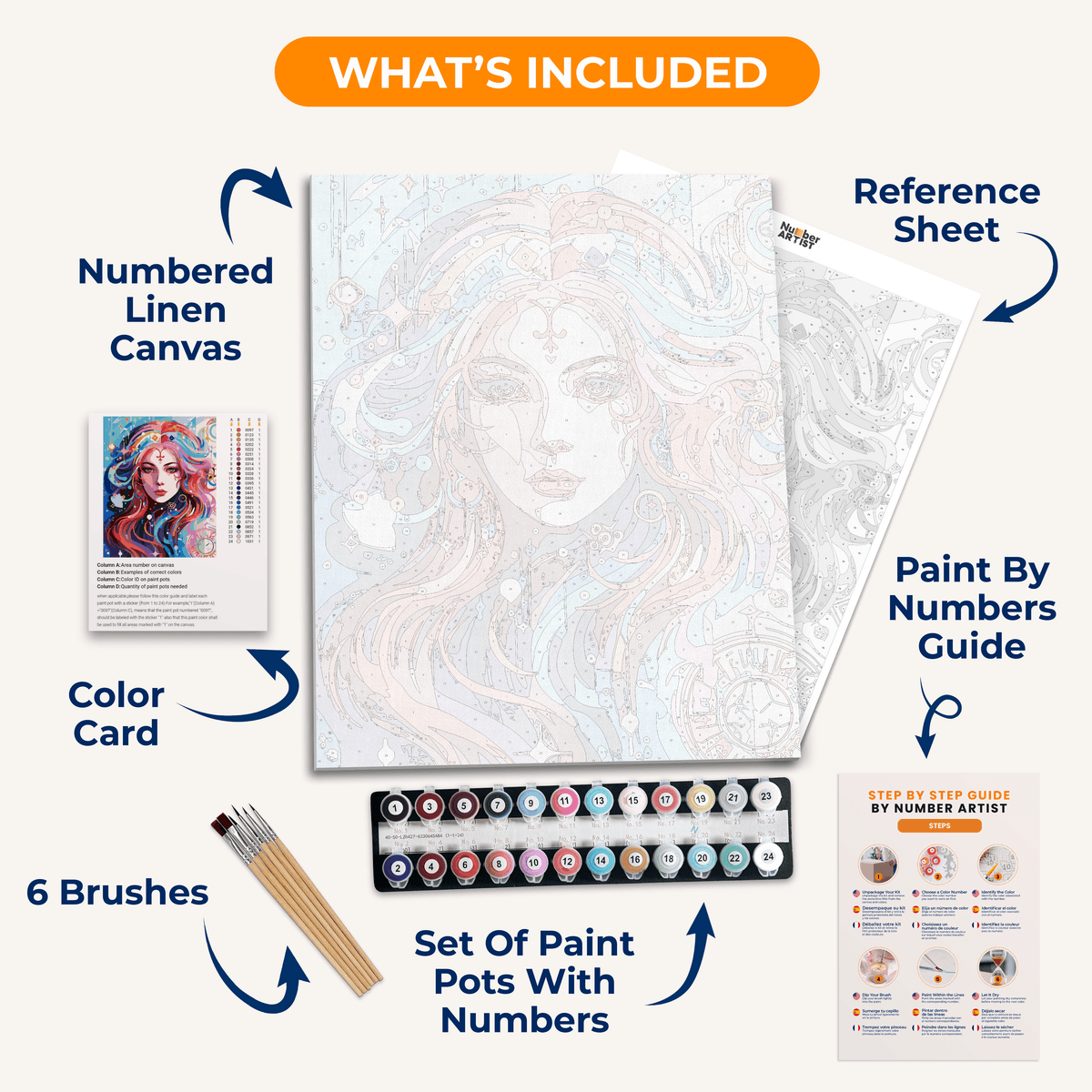 A vibrant digital art print featuring a female figure with long hair and striking makeup.