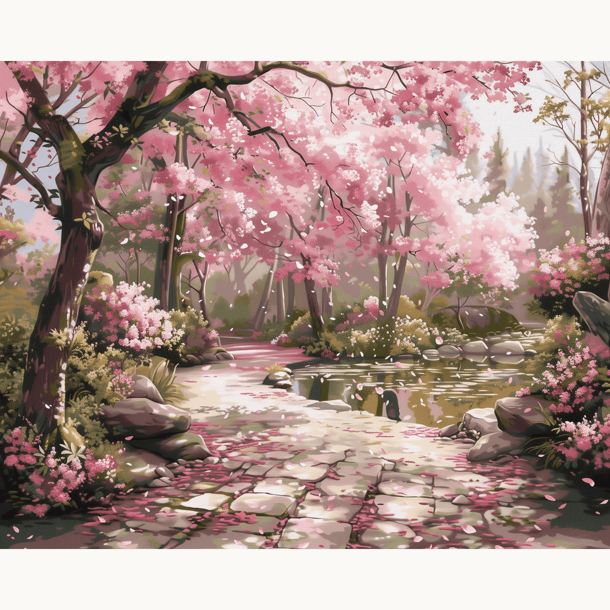 Serene Sakura Stone Path - Number Artist Paint by Numbers Kits