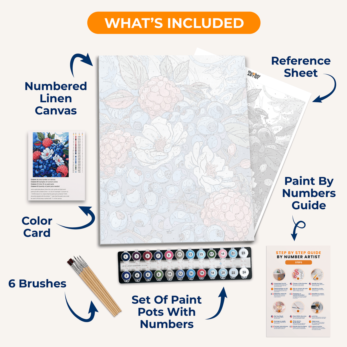 The image showcases a bountiful collection of blueberries and white flowers arranged neatly next to each other.