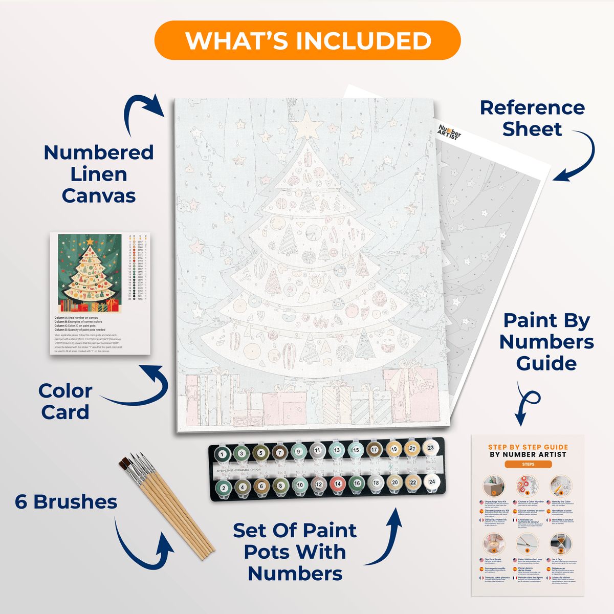 A vibrant Christmas tree stands on a dark green background, adorned with a variety of colorful ornaments.