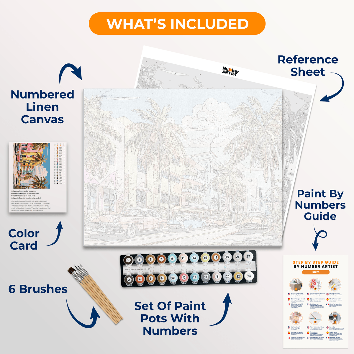 This is a vibrant and detailed painting that depicts an iconic Miami beach scene.