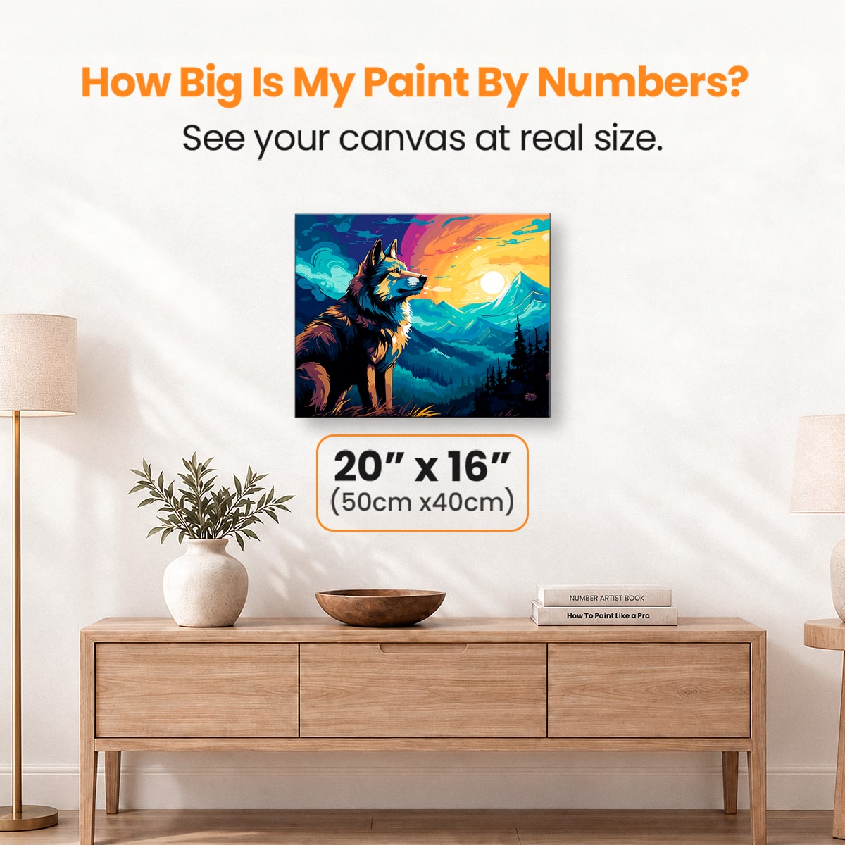 A digital artwork depicts a stylized wolf sitting under a vast sky with a mountainous landscape in the background..
