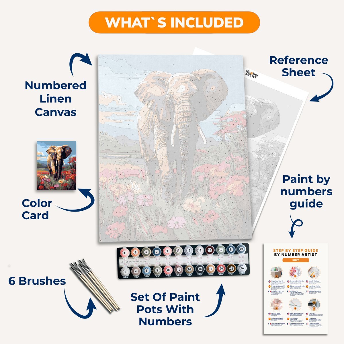 Elephant's Flower Field - Number Artist Diamond Painting Kits