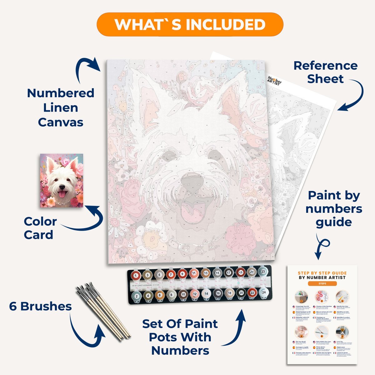 Floral Westie - Number Artist Diamond Painting Kits