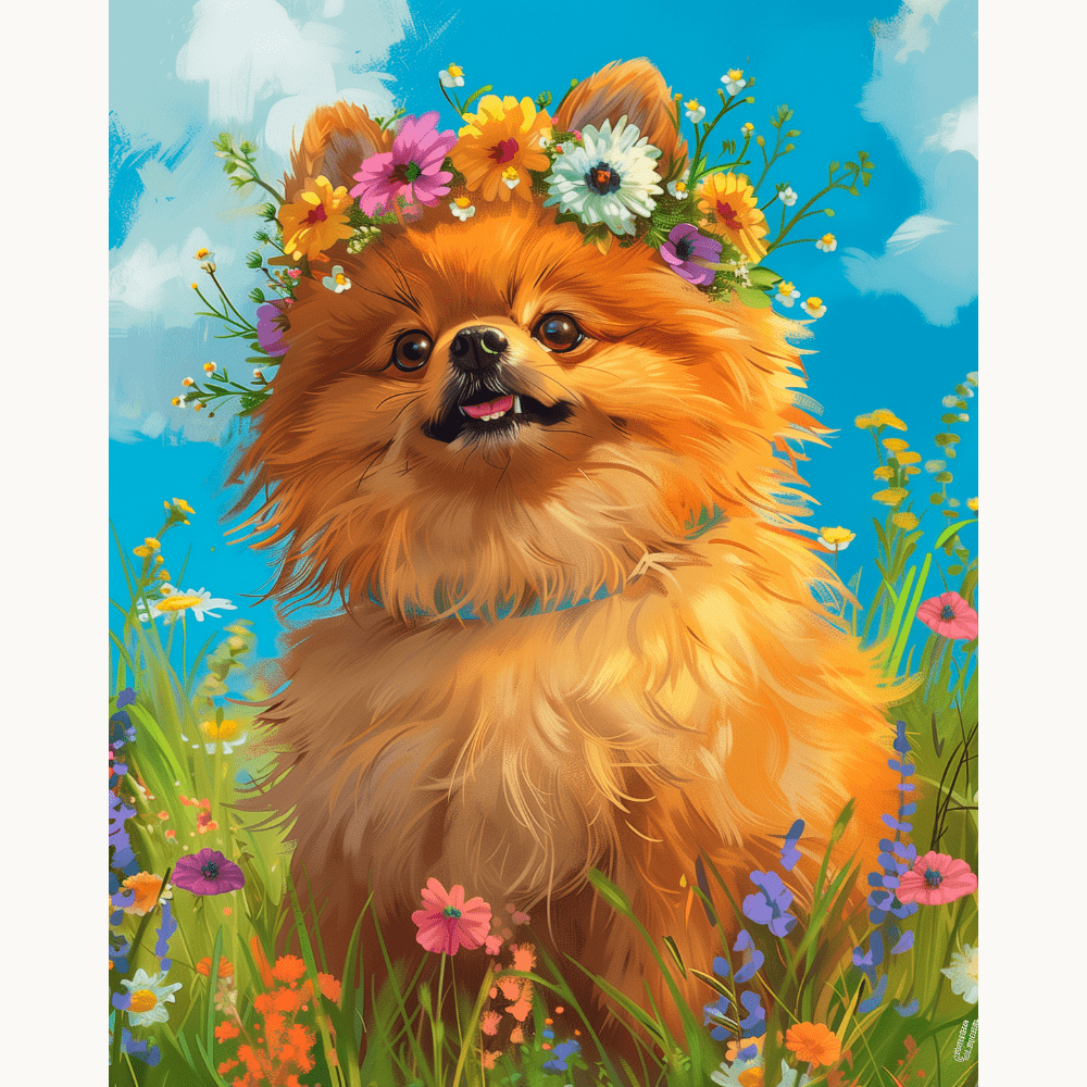 Flower Crown Pomeranian - Number Artist Diamond Painting Kits