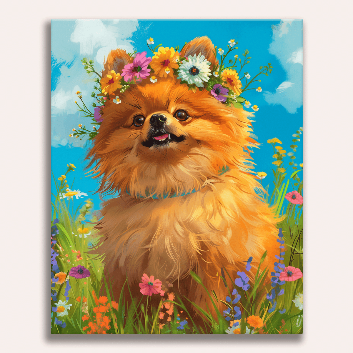 Flower Crown Pomeranian - Number Artist Diamond Painting Kits