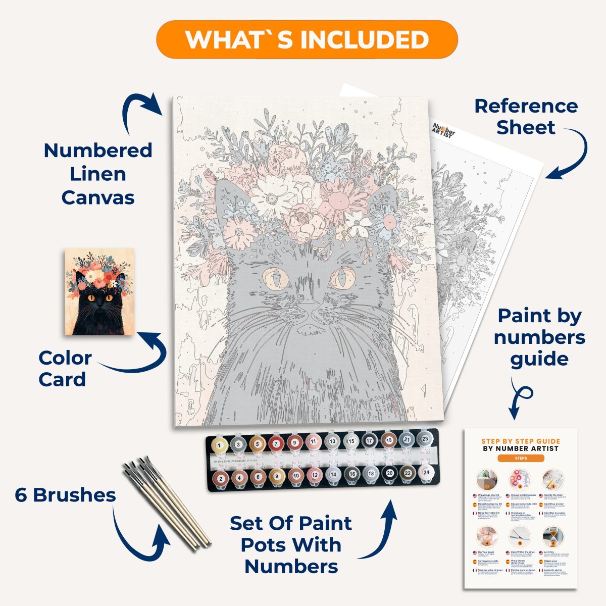 Flower Crowned Cat - Number Artist Diamond Painting Kits