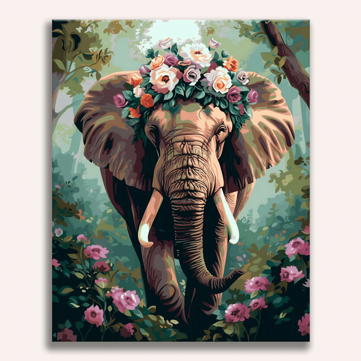 Flower Crowned Elephant - Number Artist Diamond Painting Kits