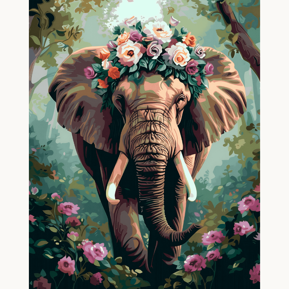 Flower Crowned Elephant - Number Artist Diamond Painting Kits