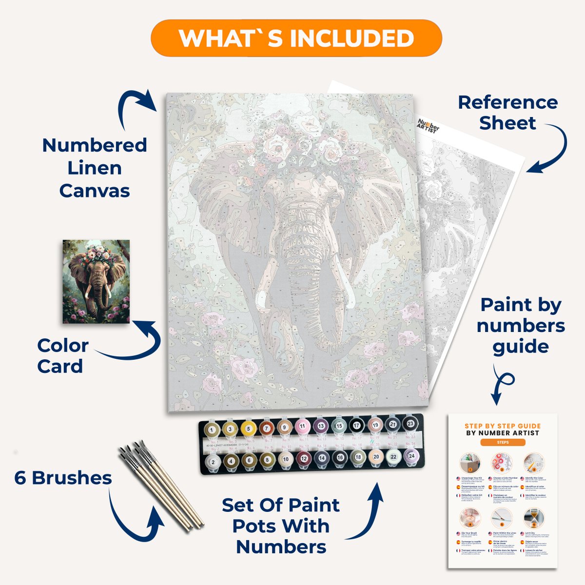 Flower Crowned Elephant - Number Artist Paint By Numbers Kits