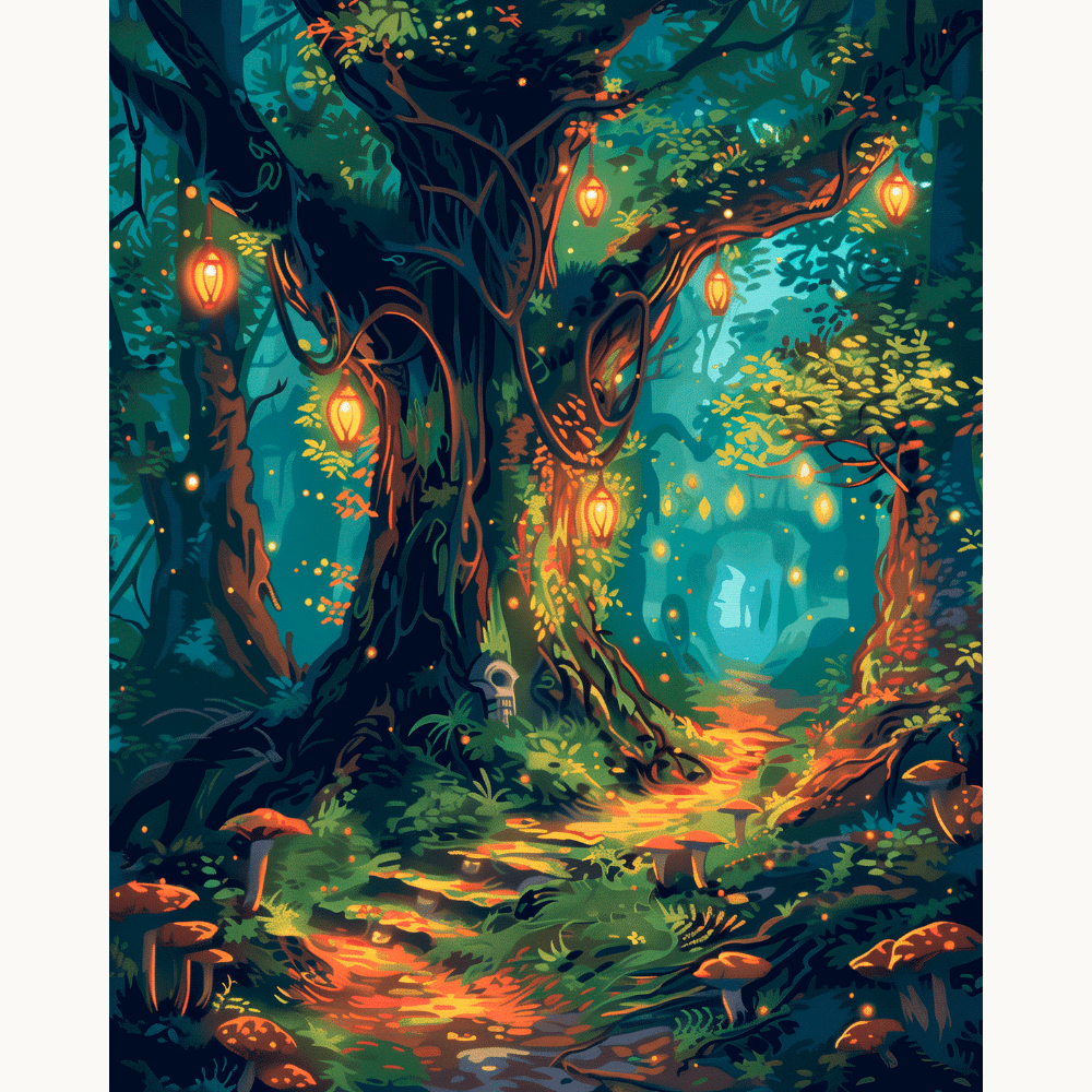 Hanging Lights Forest - Number Artist Diamond Painting Kits