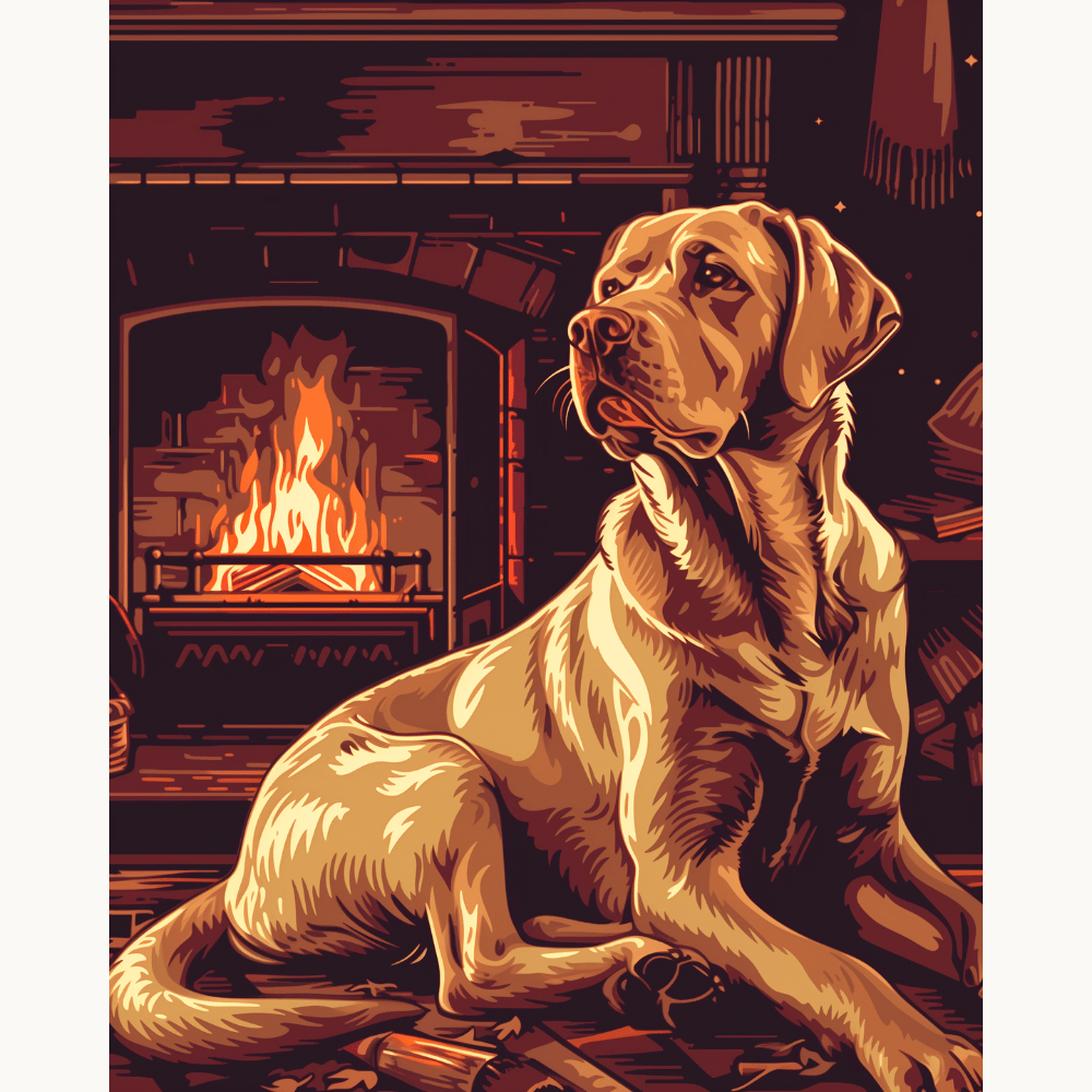 Labrador Retriever by the Fireplace - Number Artist Diamond Painting Kits