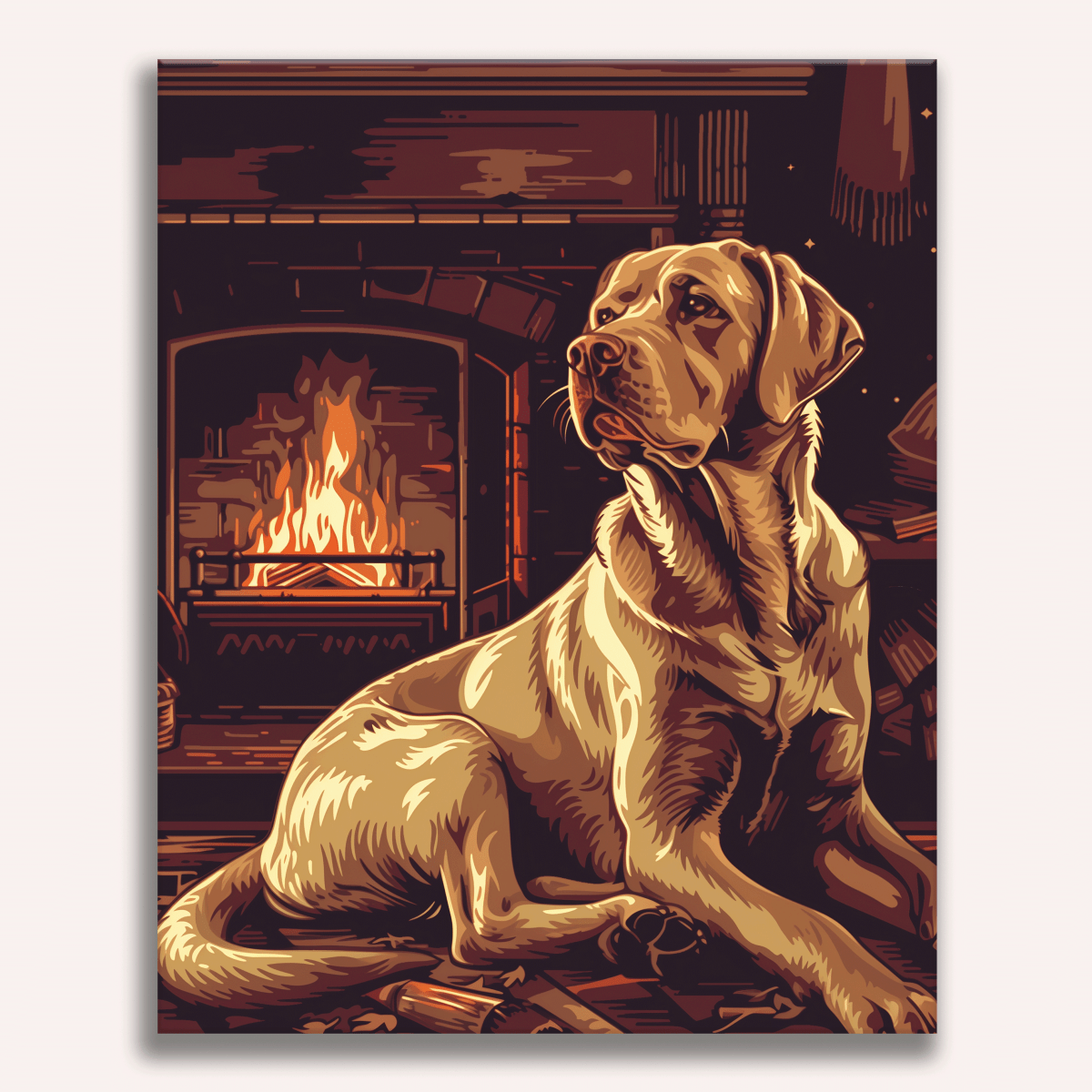 Labrador Retriever by the Fireplace - Number Artist Diamond Painting Kits