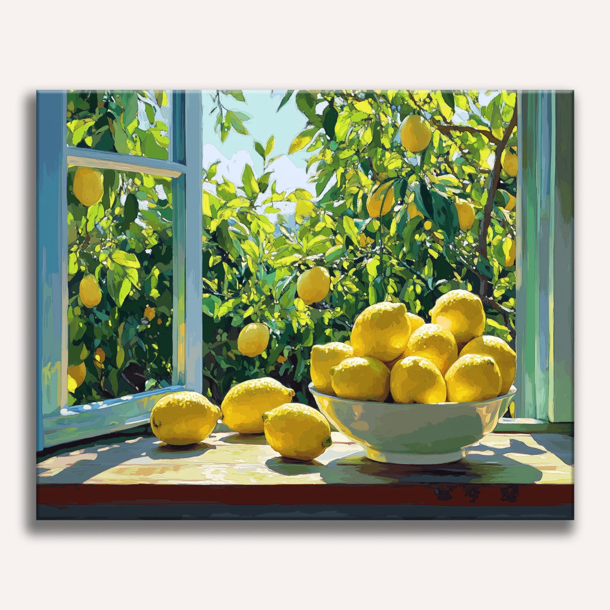 In the image, a large bowl filled with fresh yellow lemons sits on a windowsill.