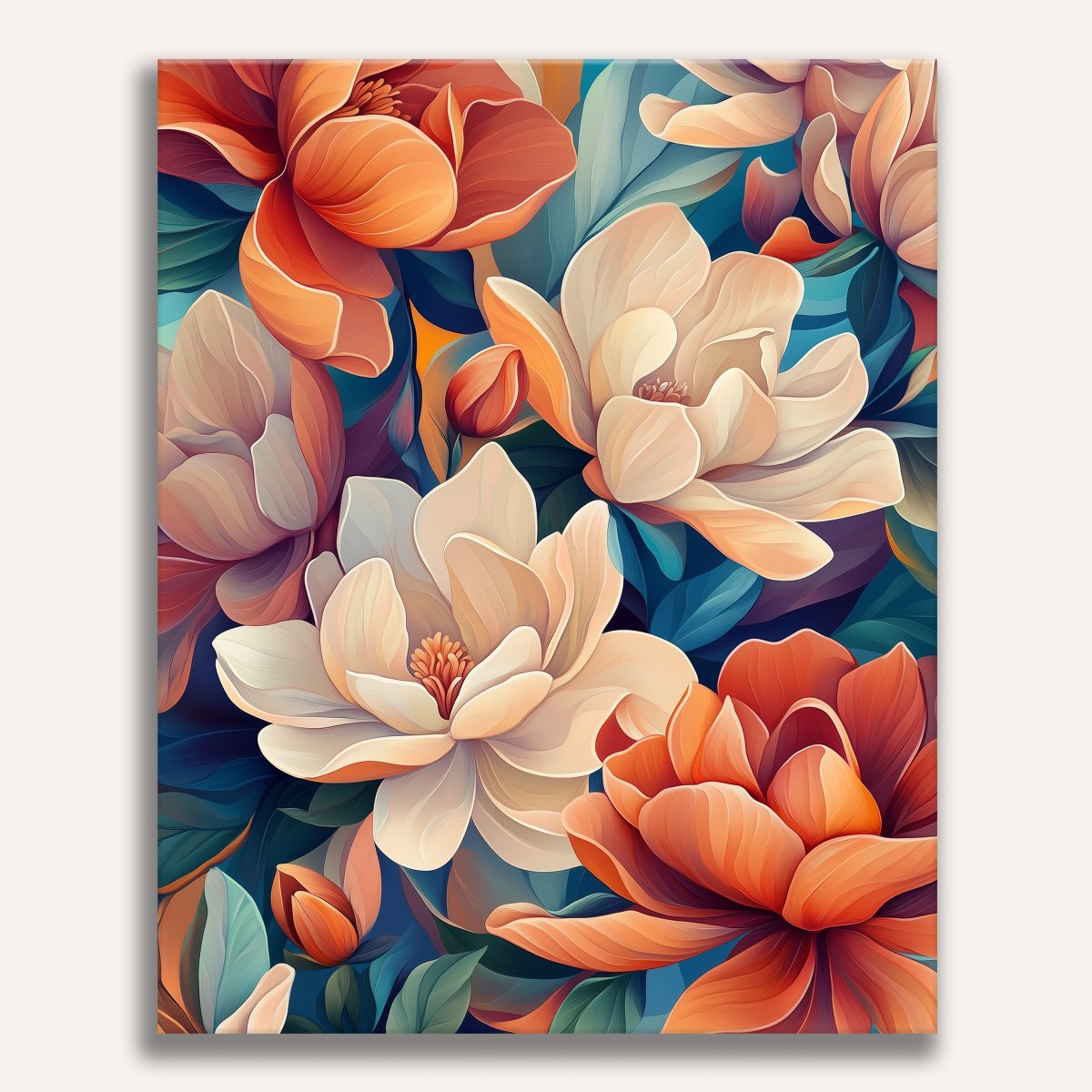 The image features a vibrant floral illustration.