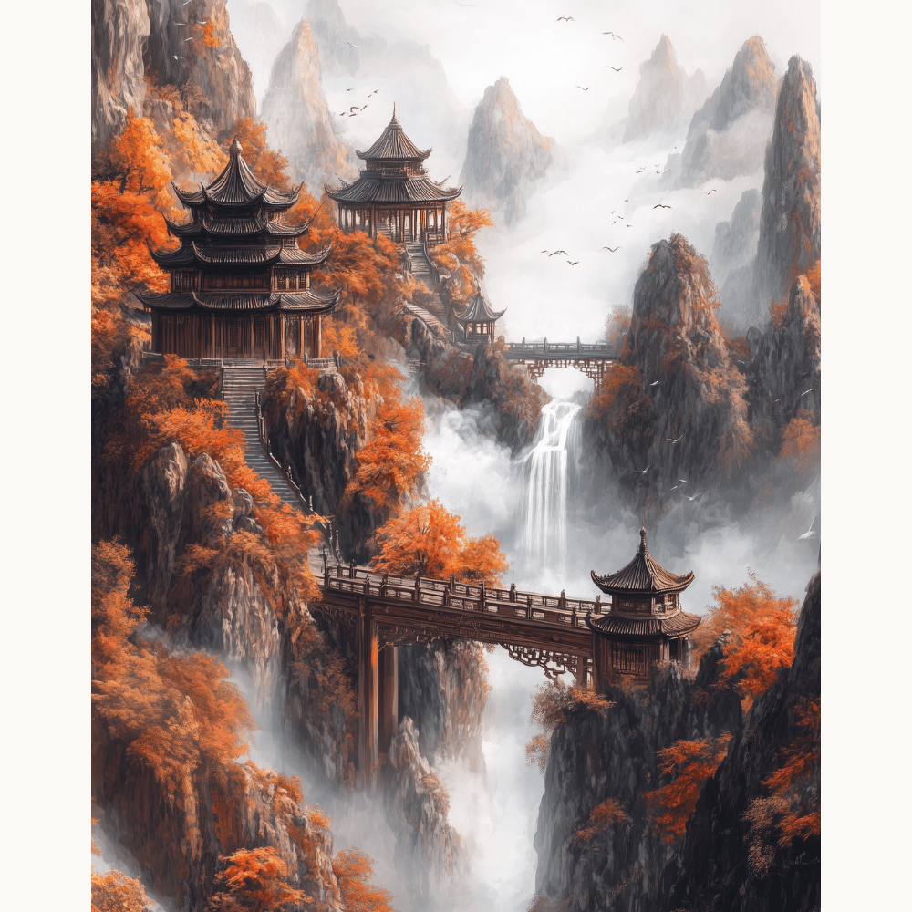 Mountain Pagoda - Number Artist Diamond Painting Kits