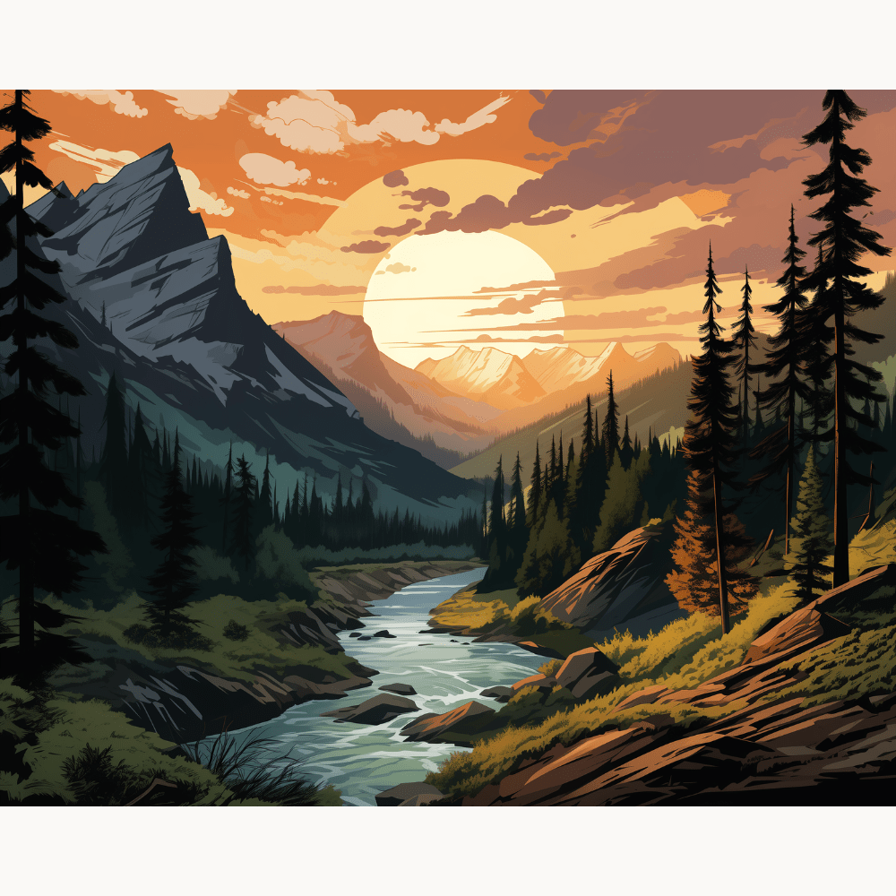 Mountainside Sunset - Number Artist Diamond Painting Kits