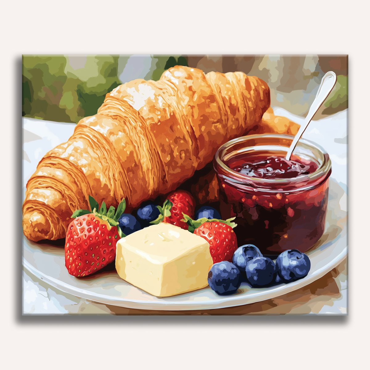 A plate filled with golden croissants is presented on a table.