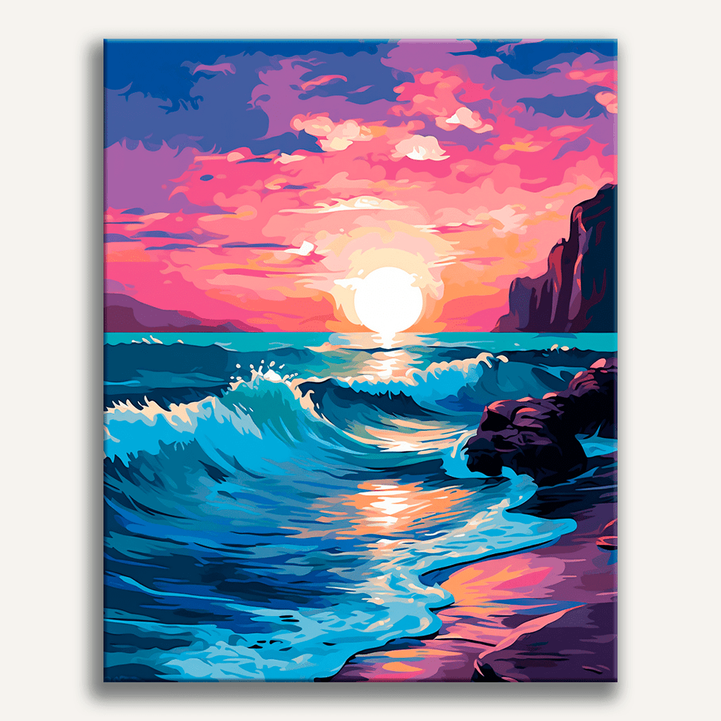 絵画 Sunset Bathtime pink-tide-sunset-paint-by-