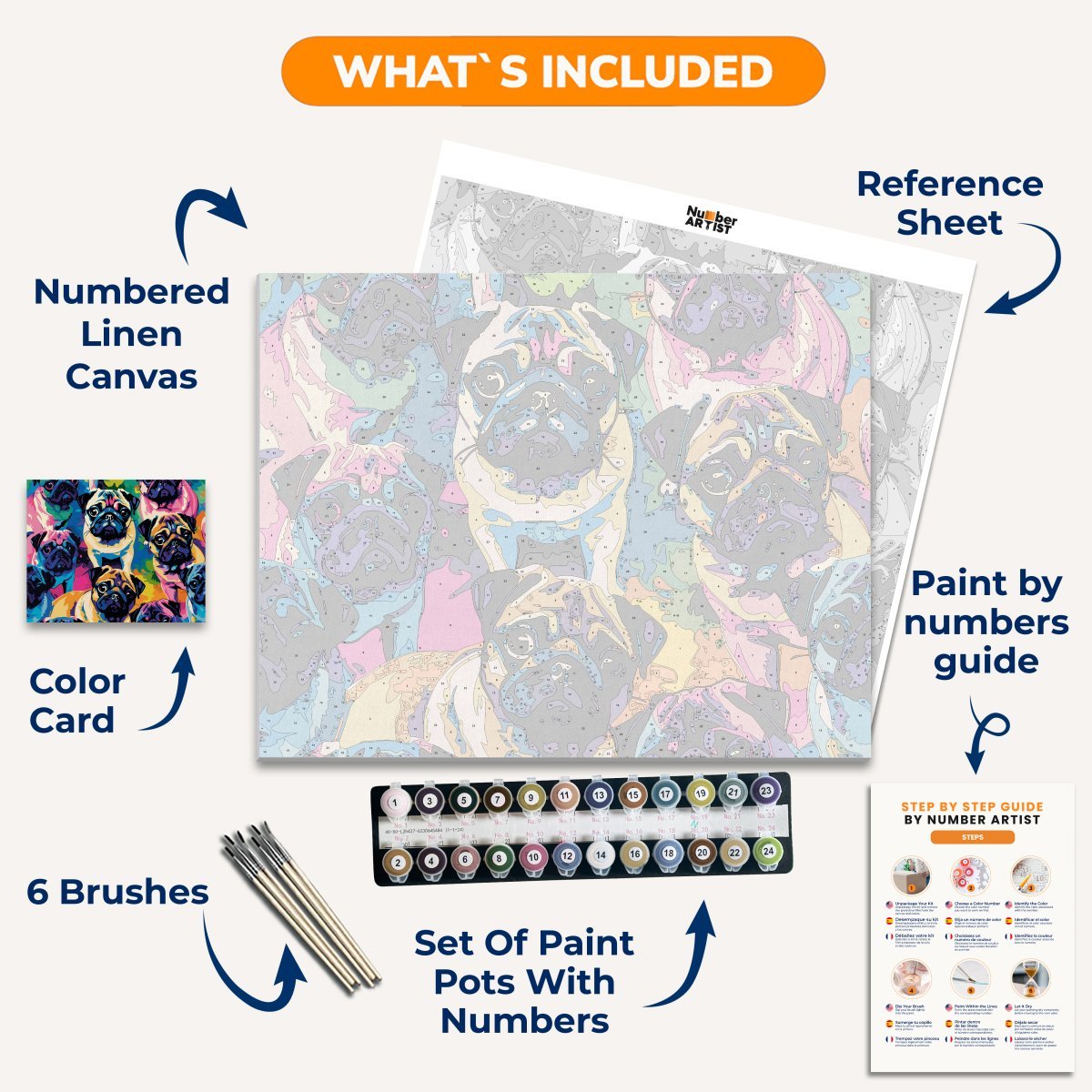 Pug Family - Number Artist Diamond Painting Kits