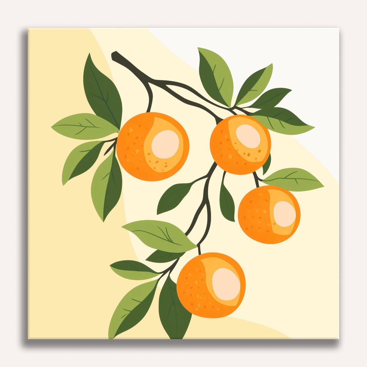 This is a digital illustration showcasing a plant featuring large, juicy oranges growing on trees.