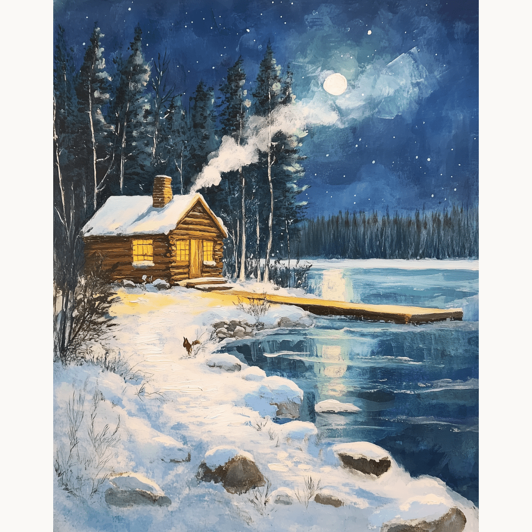 Riverside Winter Night - Number Artist Diamond Painting Kits