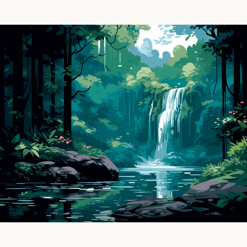 Secluded Waterfall - Number Artist Diamond Painting Kits