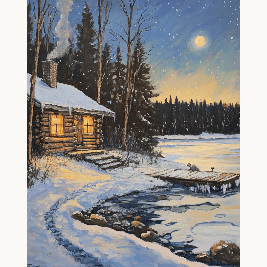 Snow Cabin NIght - Number Artist Diamond Painting Kits