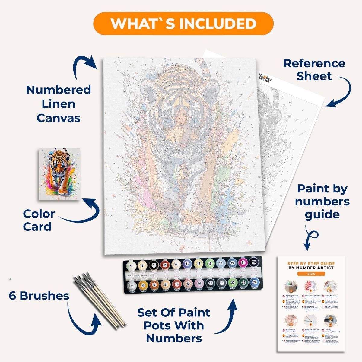 Tiger Cub Splash - Number Artist Diamond Painting Kits