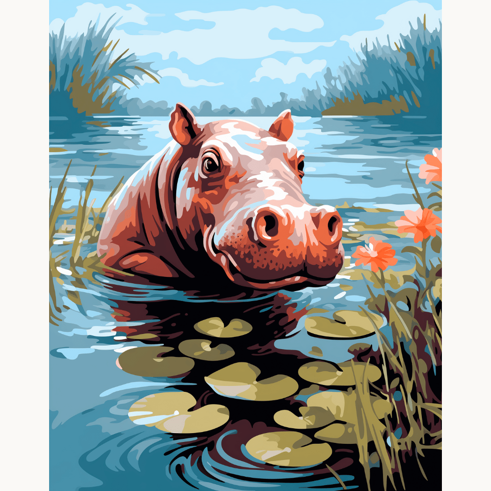 Young Hippo - Number Artist Diamond Painting Kits